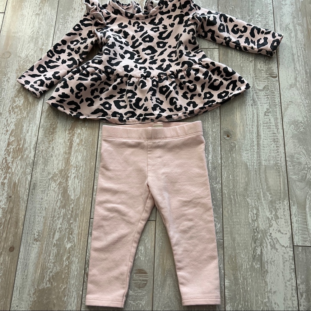 Tucker & Tate cozy baby girls 2 Piece Outfit Pink/black Animal Print Size 9 mos